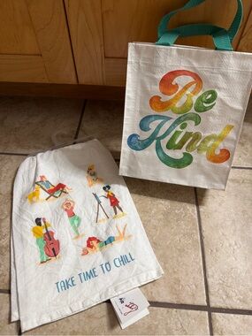 Be Kind Reusable Tote Bag and Take Time to Chill Dish Towel
